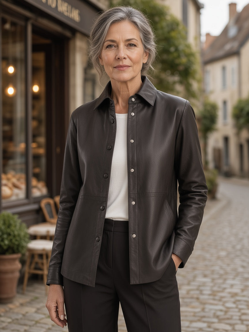Zenith Brown Leather Shirt Jacket