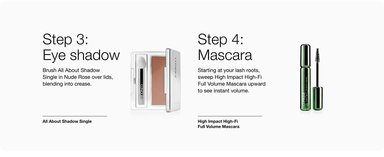 eye shadow single in nude rose over lids, high impact hi fi full volume mascara