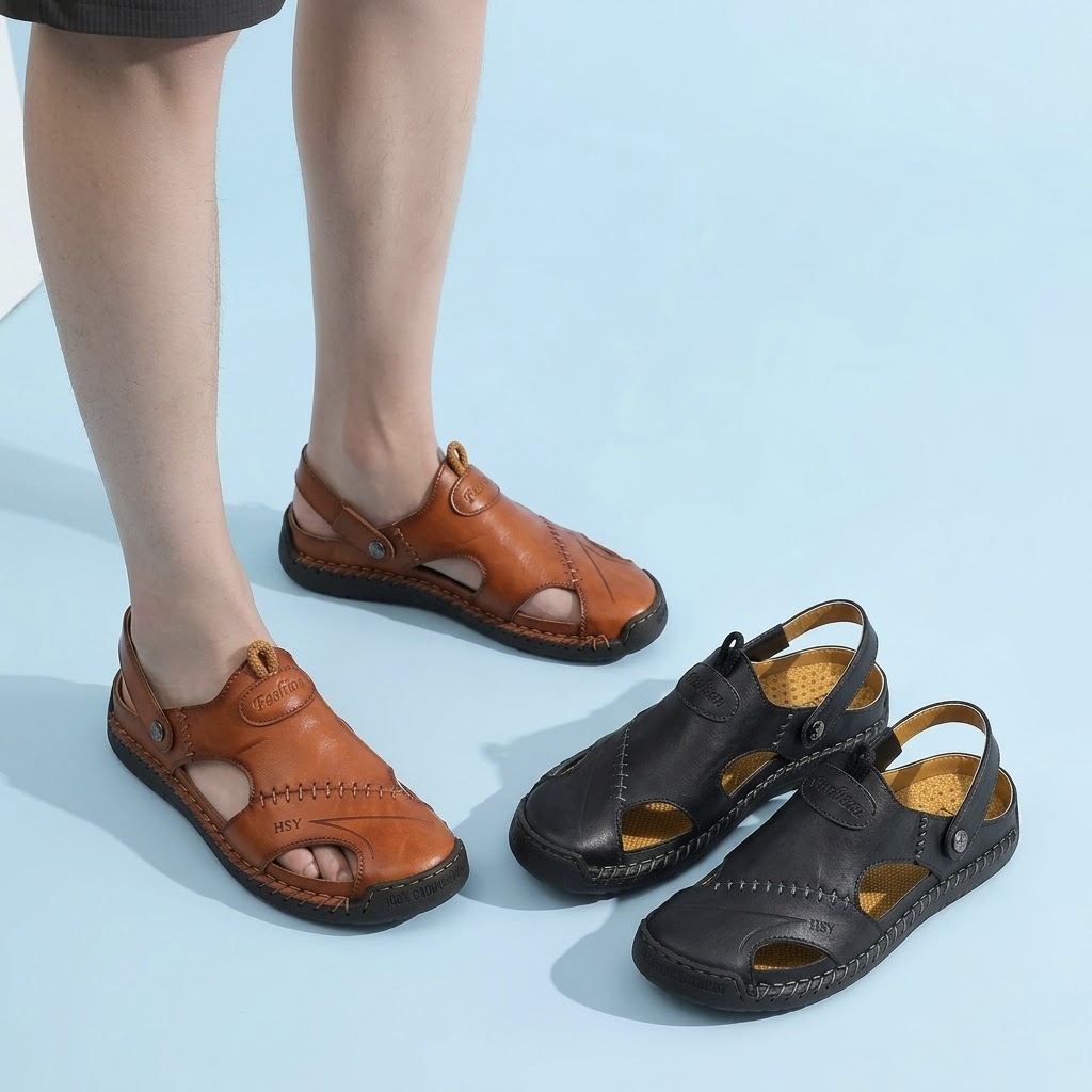 ⏰Limited-Time 50% OFF – Men's Genuine Leather Breathable Orthopedic 2-in-1 Slip-On Sandals