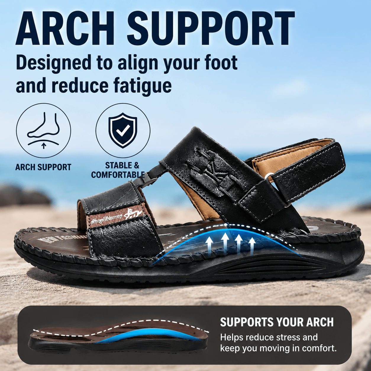 COMFYMORE® Men's Genuine Leather Adjustable Comfort Walking Sandals