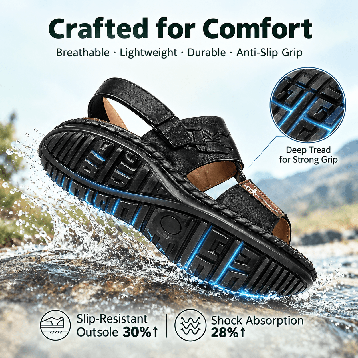 COMFYMORE® Men's Genuine Leather Adjustable Comfort Walking Sandals