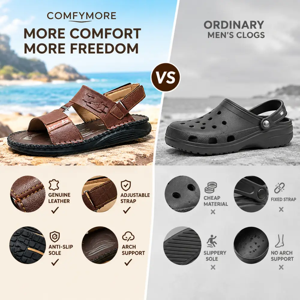 COMFYMORE® Men's Non-Slip Genuine Leather Sandals – Adjustable Strap for a Perfect All-Day Fit