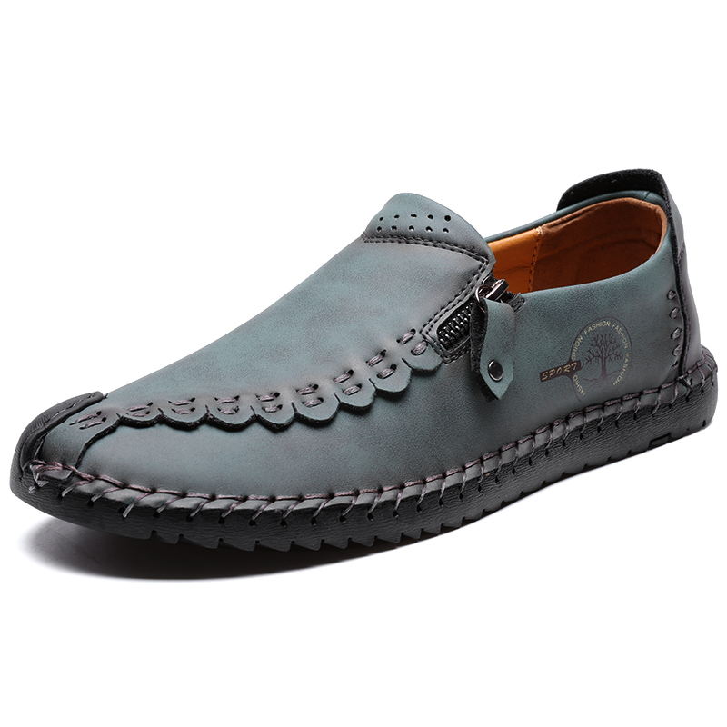 🔥Hot Sale🎁--40% OFF 🎉 Men Hand Stitching Vintage Casual Comfy Soft Sole Zipper Slip On Leather Loafers