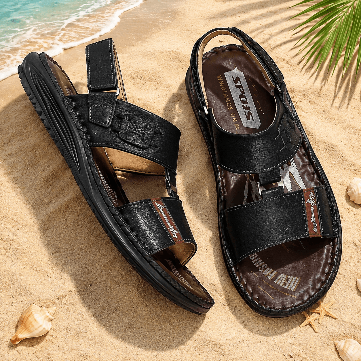 COMFYMORE® Men's Genuine Leather Adjustable Comfort Walking Sandals
