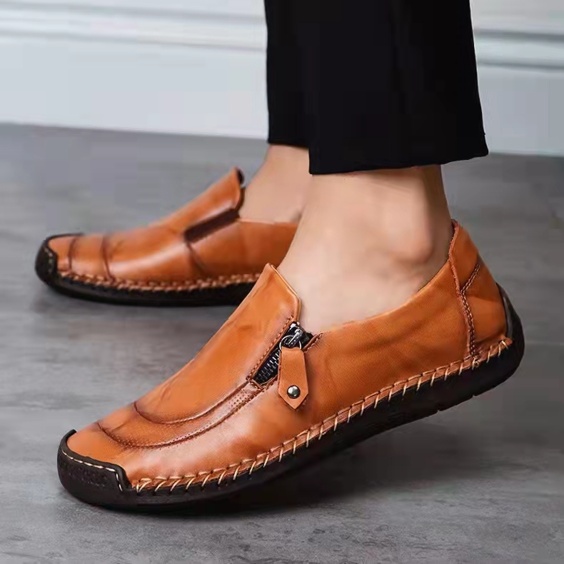 COMFYMORE™ Mens Handmade Side Zipper Casual Comfy Leather Slip On Loafers