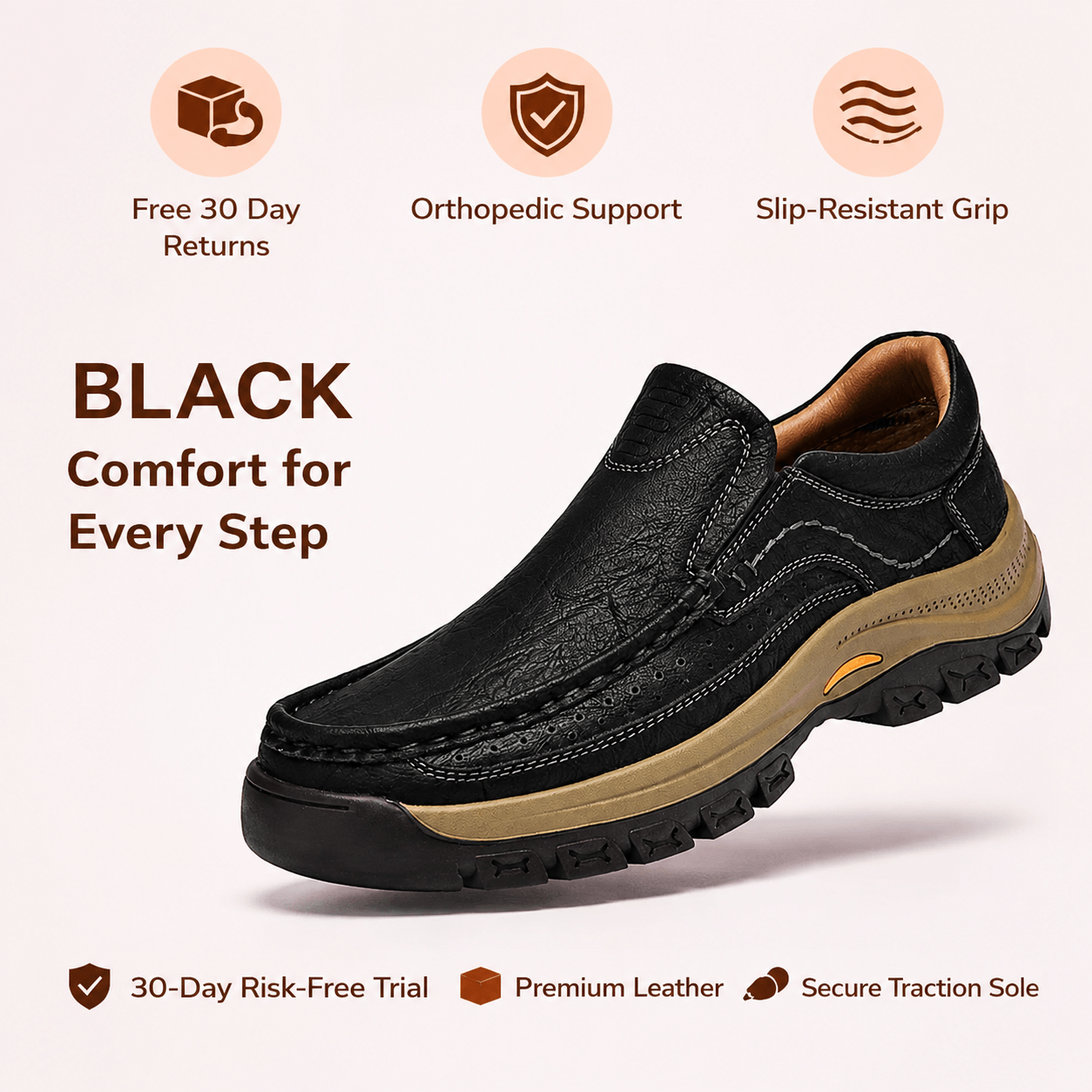 Orthopedic Walk-All-Day Loafers: Wide Toe Box & Premium Arch Support - Men's Leather Casual Shoes