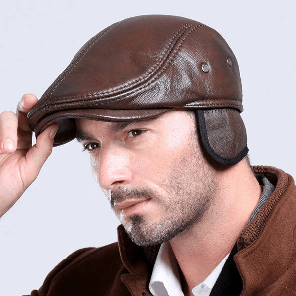 🎅New Year Sale🎁-50% OFF🎉 Mens Vintage Genuine Cowhide Earflaps Windproof Ivy Caps Newsboy Hat
