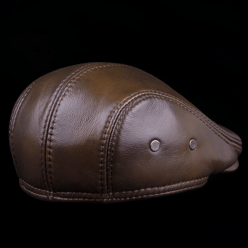 🎅New Year Sale🎁--40% OFF🎉 Mens Vintage Genuine Leather Earflaps Windproof Ivy Caps