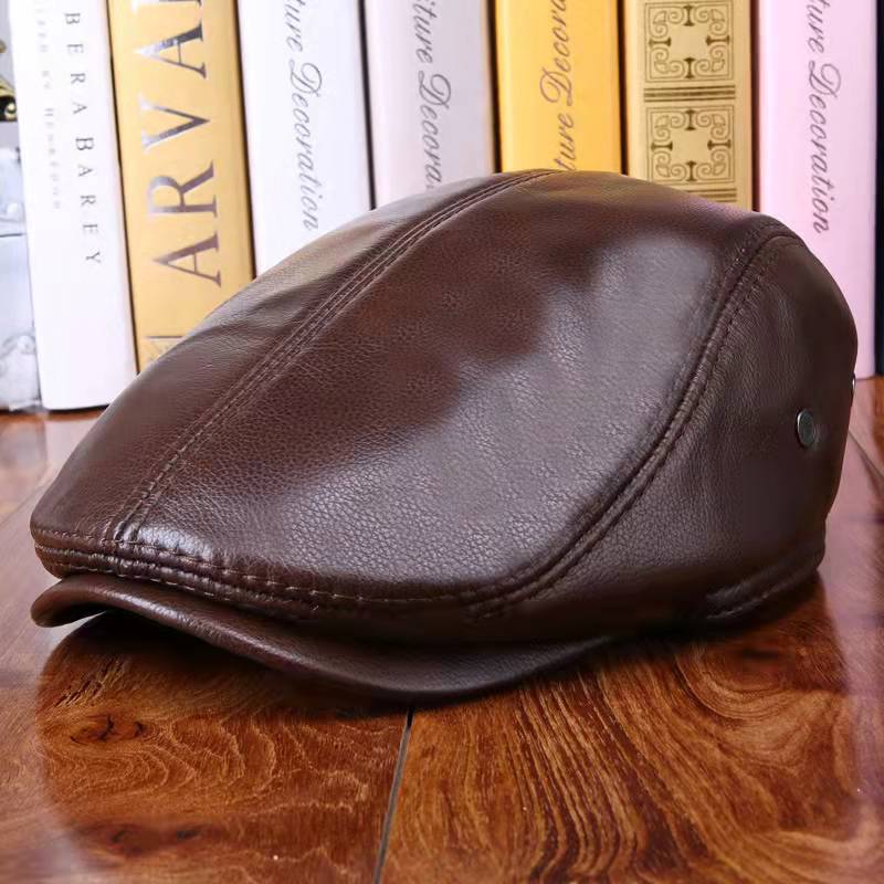 🎅New Year Sale🎁--40% OFF🎉 Mens Vintage Genuine Leather Earflaps Windproof Ivy Caps