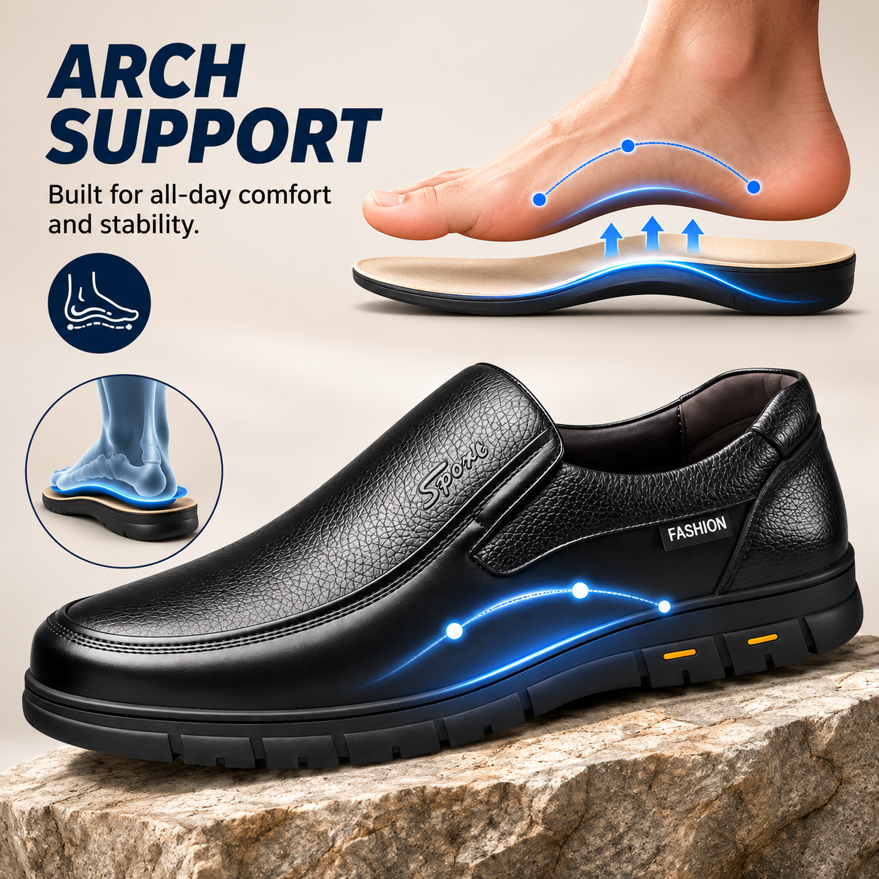 Men’s Arch Support Loafers – Easy Slip-On Comfort Shoes for Everyday Walking