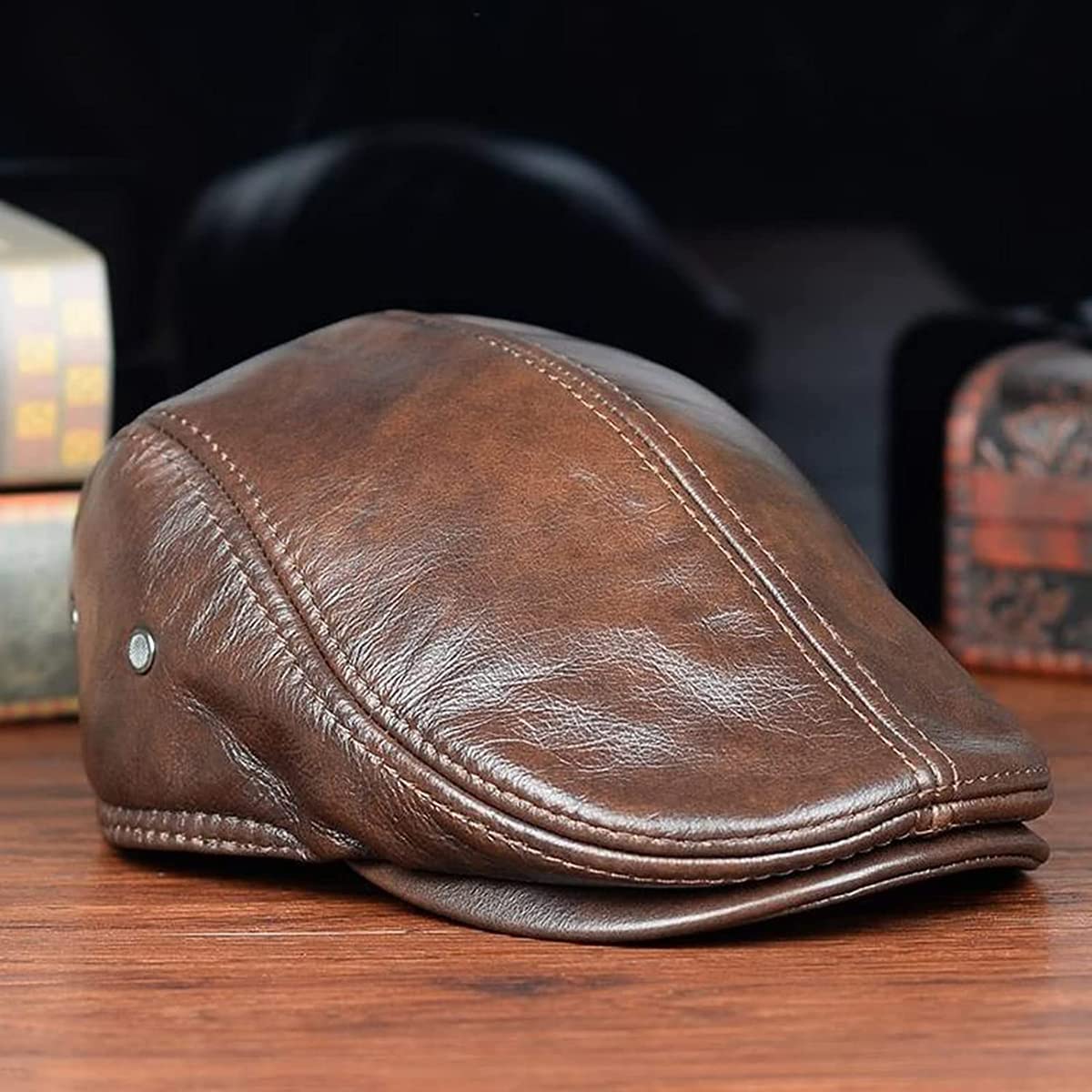 🎅New Year Sale🎁--40% OFF🎉 Mens Vintage Genuine Leather Earflaps Windproof Ivy Caps