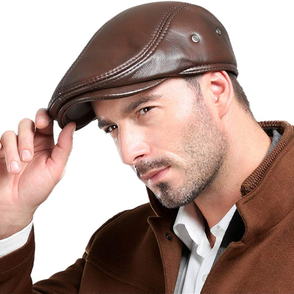 🎅New Year Sale🎁--40% OFF🎉 Mens Vintage Genuine Leather Earflaps Windproof Ivy Caps