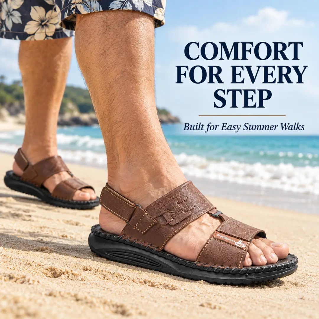 COMFYMORE® Men's Genuine Leather Adjustable Comfort Walking Sandals