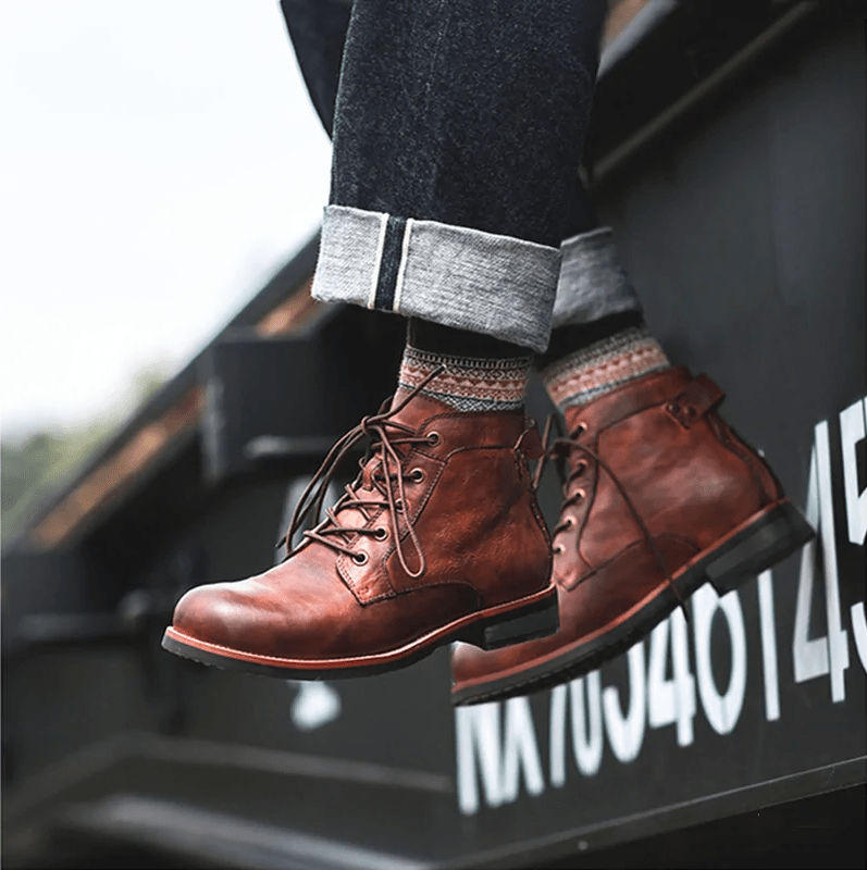 COMFYMORE™ Mens Genuine Leather Waterproof Non-slip Arch Support Hiking Casual Chukka Boots