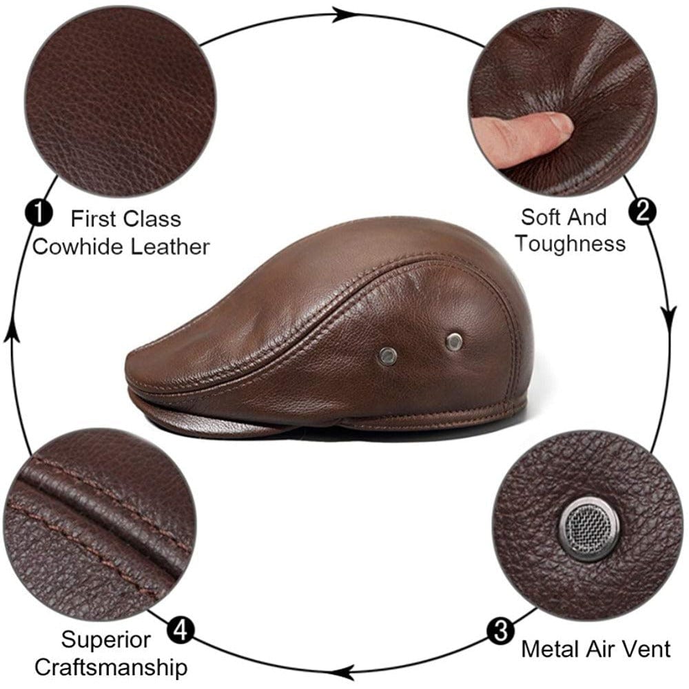 🎅New Year Sale🎁--40% OFF🎉 Mens Vintage Genuine Leather Earflaps Windproof Ivy Caps