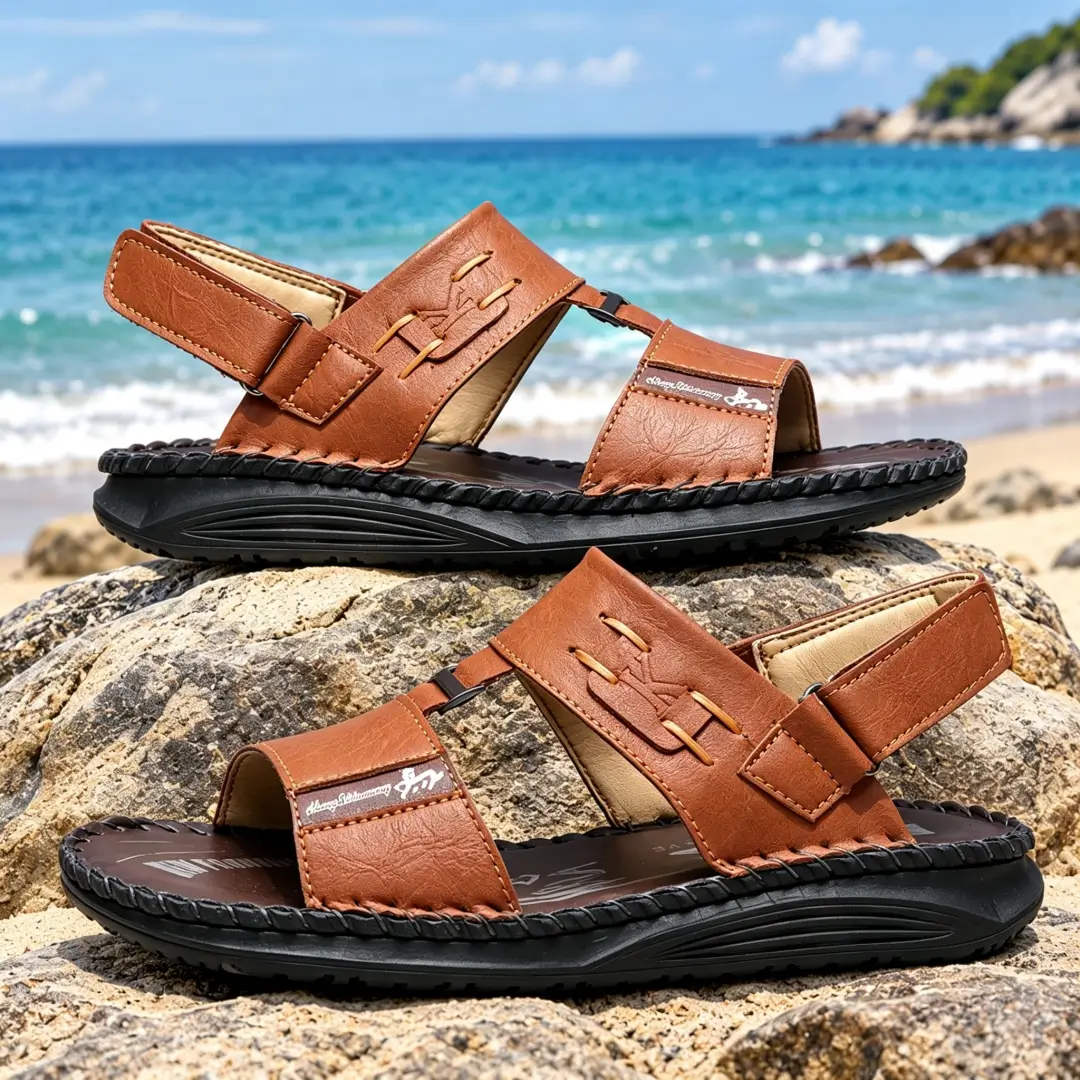 COMFYMORE® Men's Non-Slip Genuine Leather Sandals – Adjustable Strap for a Perfect All-Day Fit