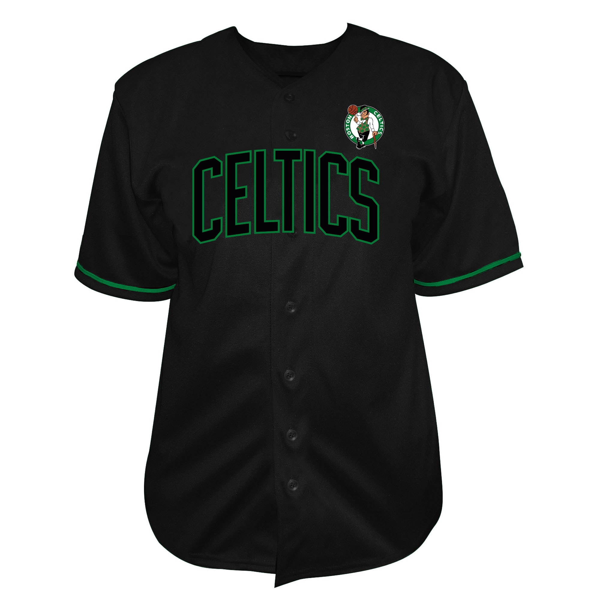 Men's Boston Celtics Black Big Tall Pop Full Button Baseball Basketball Jersey