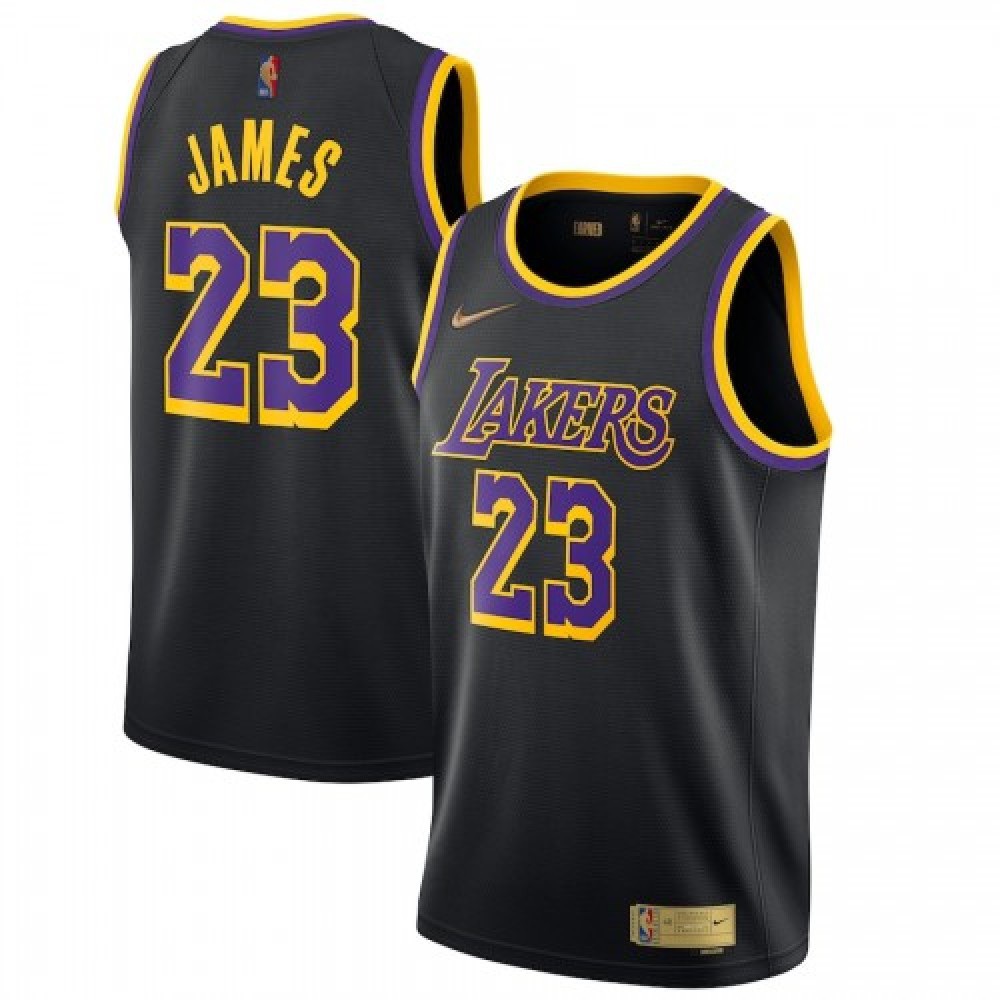 Men's Los Angeles Lakers Black Earned Edition Player Basketball Jersey – LeBron James 23