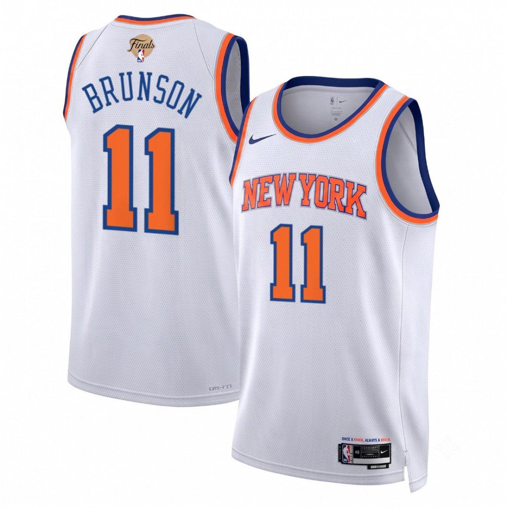 Men's New York Knicks White NBA Finals Patch Association Swingman Basketball Jersey – Jalen Brunson