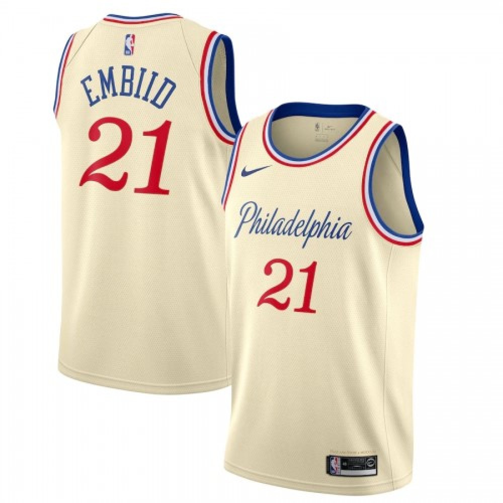 Youth Philadelphia 76ers Cream Edition City Swingman Finished Basketball Jersey – Joel Embiid