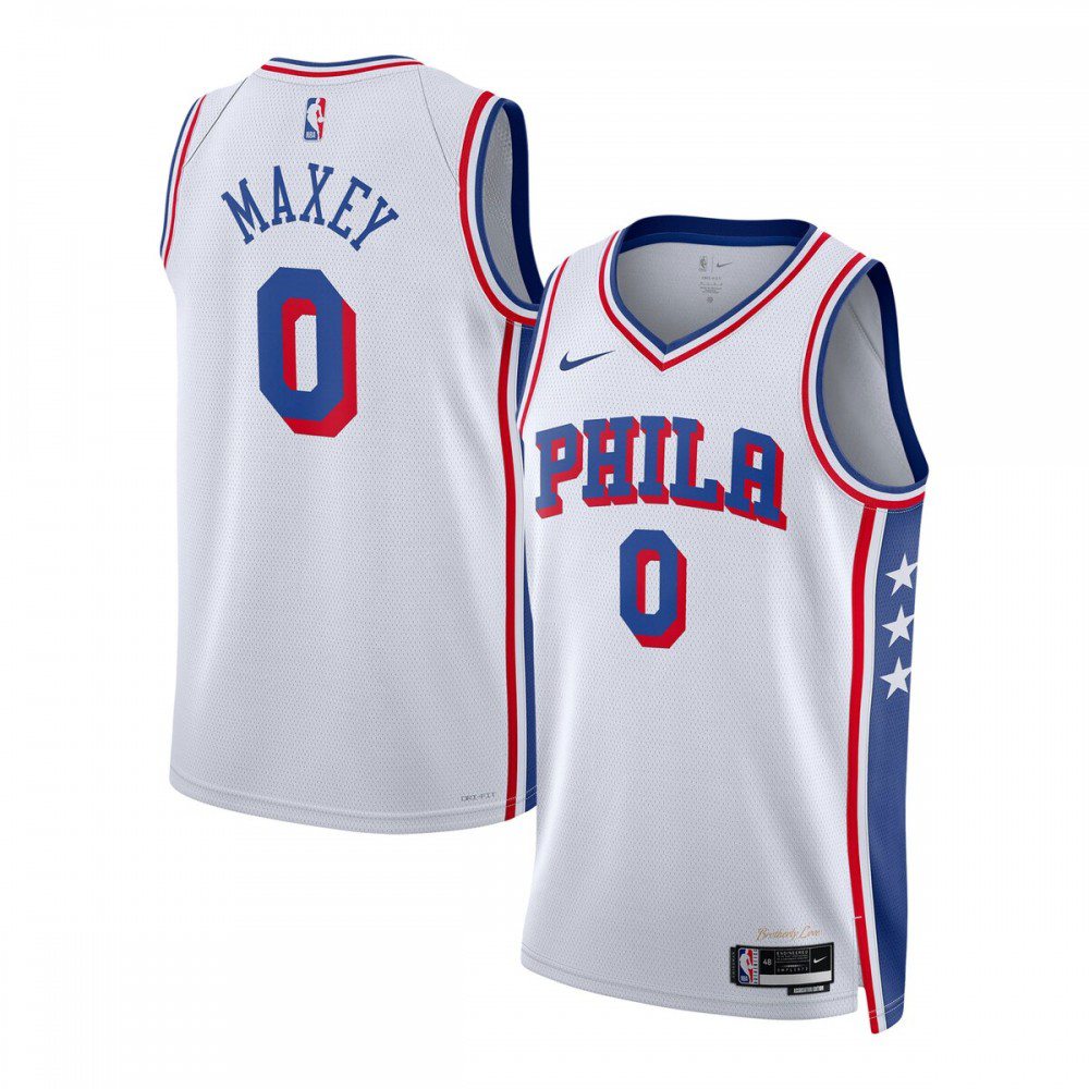 Men's Philadelphia 76ers White Association Edition Swingman Basketball Jersey – Tyrese Maxey