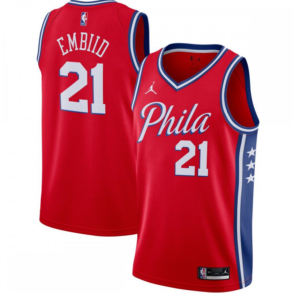 Men's Philadelphia 76ers Red Edition Statement Swingman Basketball Jersey – Joel Embiid