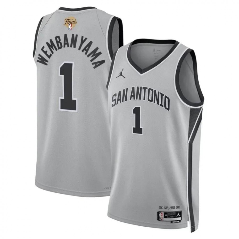 Men's San Antonio Spurs Silver NBA Finals Patch Edition Statement Swingman Basketball Jersey – Victor Wembanyama
