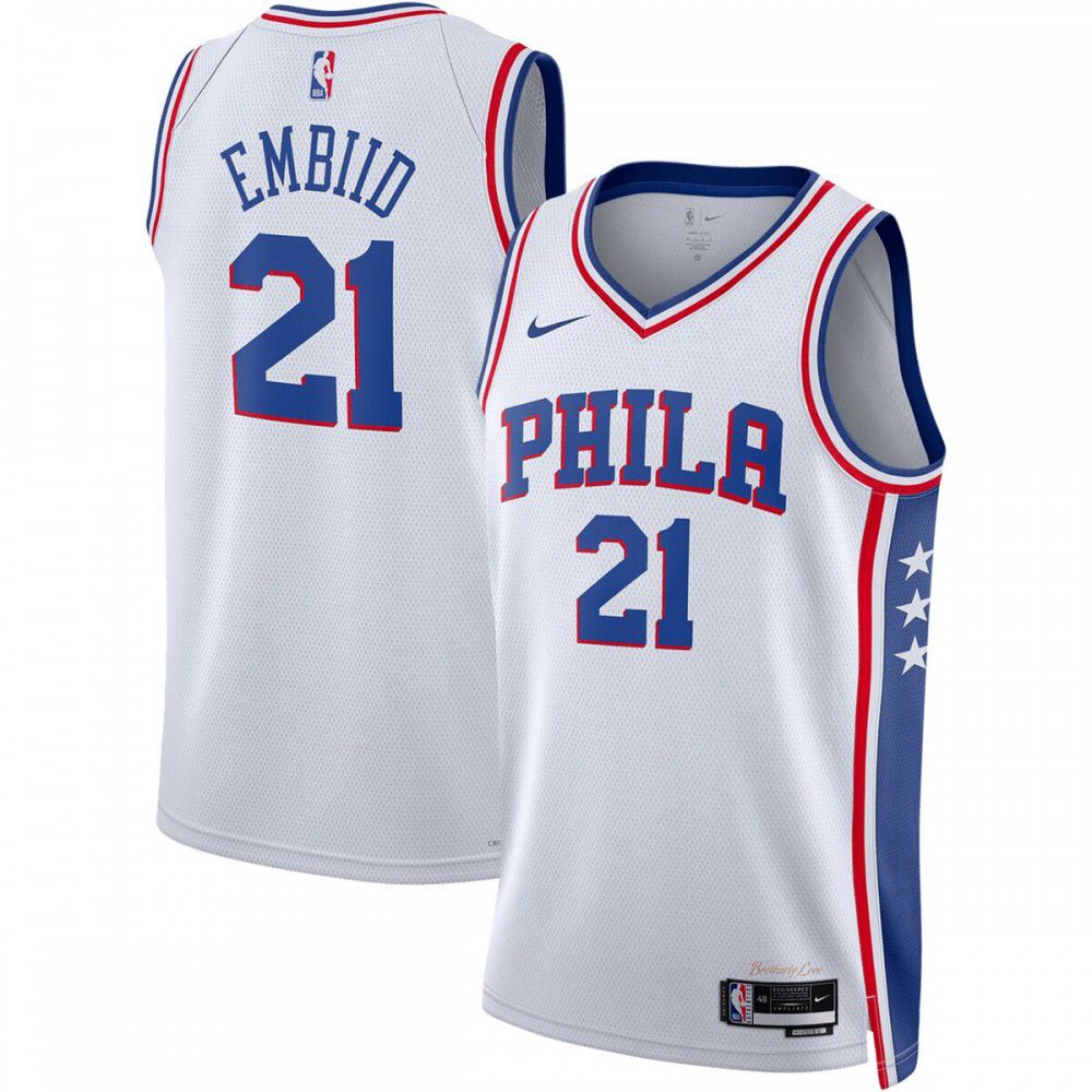 Men's Philadelphia 76ers White Association Edition Swingman Basketball Jersey – Joel Embiid