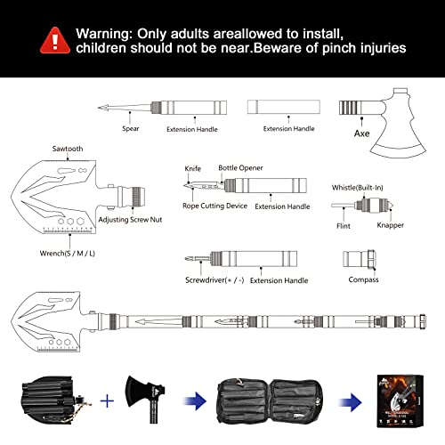 Survival Shovel High Carbon Steel Tactical Shovel Axe Folding Entrenching Tool Camping Hiking Shovel Carrying Pouch Car Emergency Survival Gear