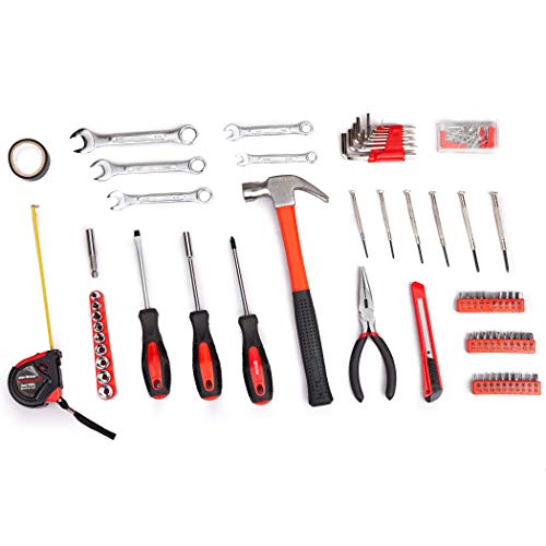 CARTMAN 148-Piece Household Tool Set, Red Tool Kit with Plastic Toolbox