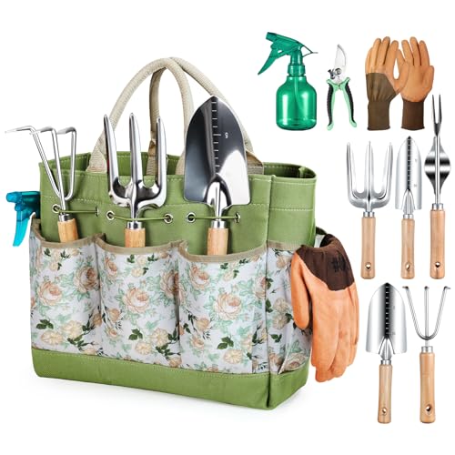 Grenebo Heavy Duty Gardening Tools with Handbag, Gardening Gifts for Women