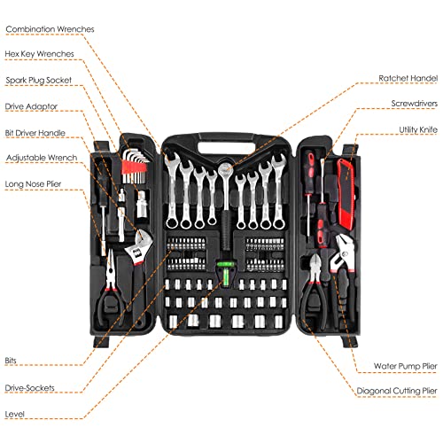 TLGREEN 95-Piece Car Tool Kit with Storage Case, Red