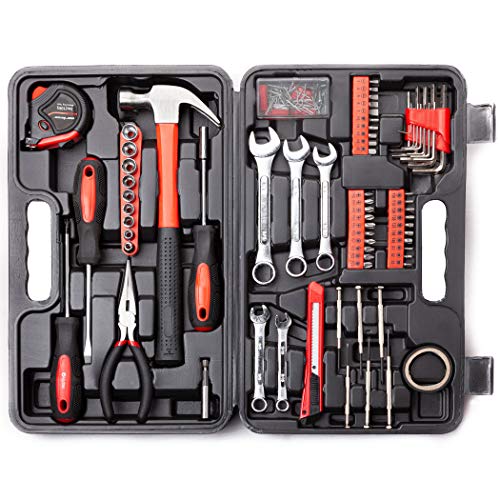 CARTMAN 148-Piece Household Tool Set, Red Tool Kit with Plastic Toolbox