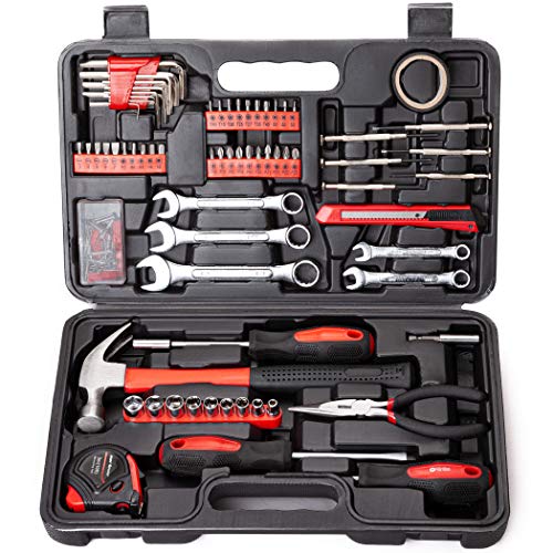 CARTMAN 148-Piece Household Tool Set, Red Tool Kit with Plastic Toolbox