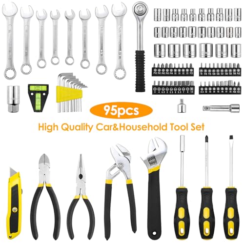 TLGREEN 95-Piece Mechanic Tool Set with Storage Case, Yellow