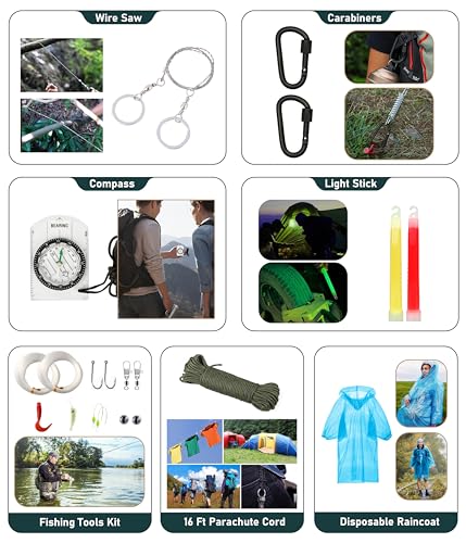 Survival Kit, 262Pcs Survival Gear and Supplies with First Aid Kit Pouch and Crossbody Bag, Emergency Kit with Tent, Camping Axe Hammer, Survival Shovel w/Pick, Bug Out Bag Gifts for Men Women