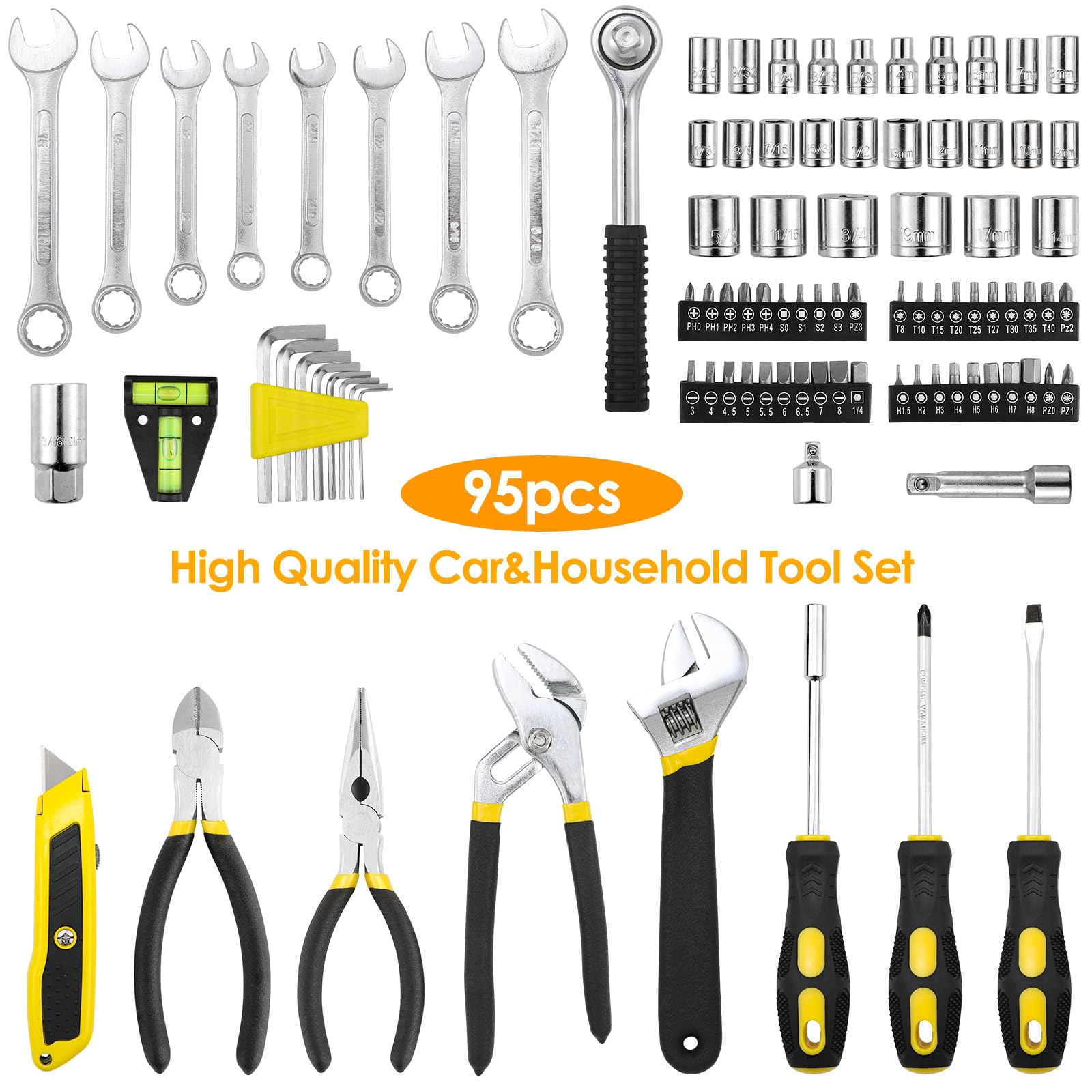 TLGREEN 95-Piece Mechanic Tool Set with Storage Case, Yellow