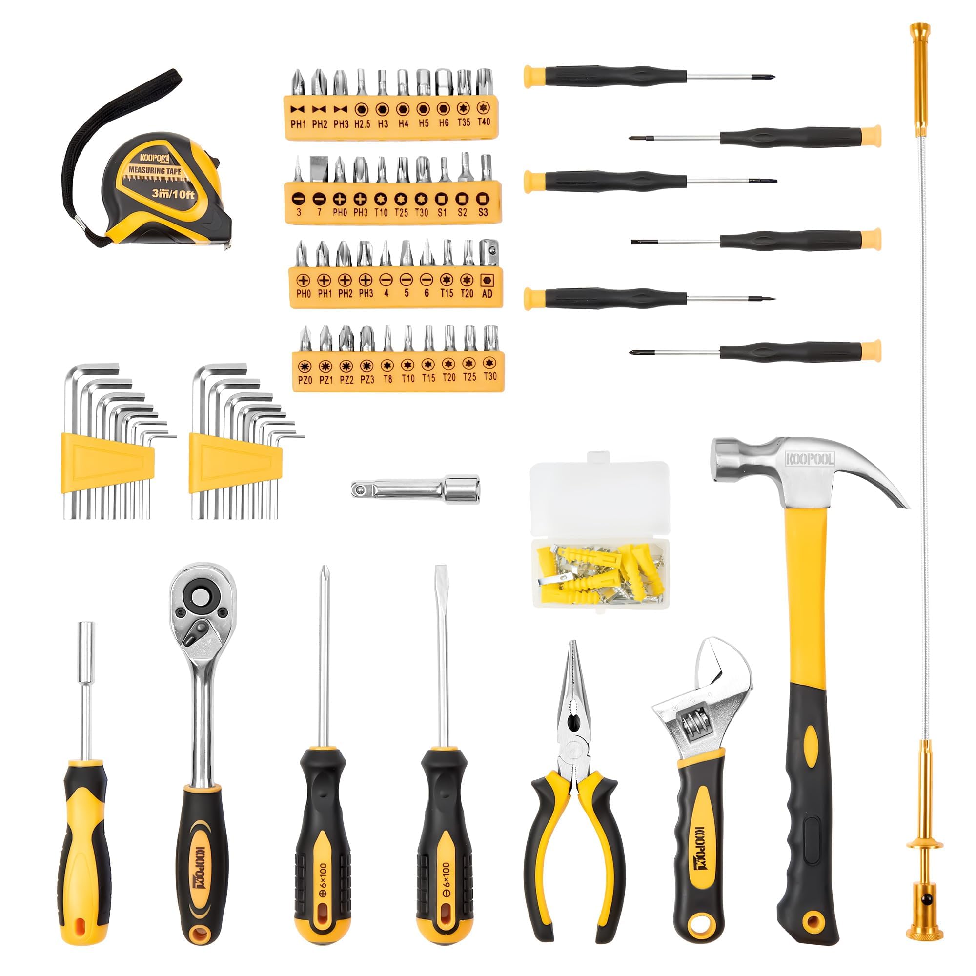 KOOPOOL Tool Set, Tool Box Kit for Mechanic and Car, General Household Home Tool Kit, Basic Tool Kit for Home Auto Repair, with Storage Case