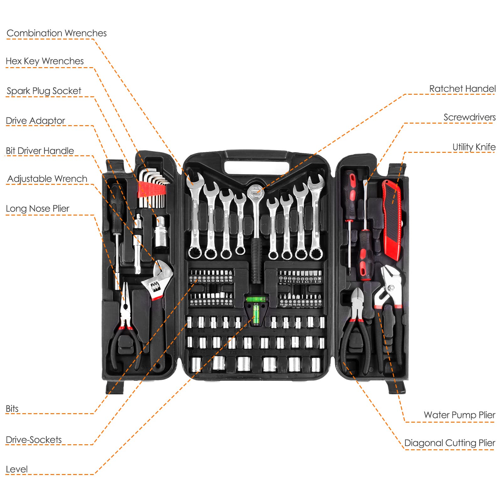 TLGREEN 95-Piece Car Tool Kit with Storage Case, Red