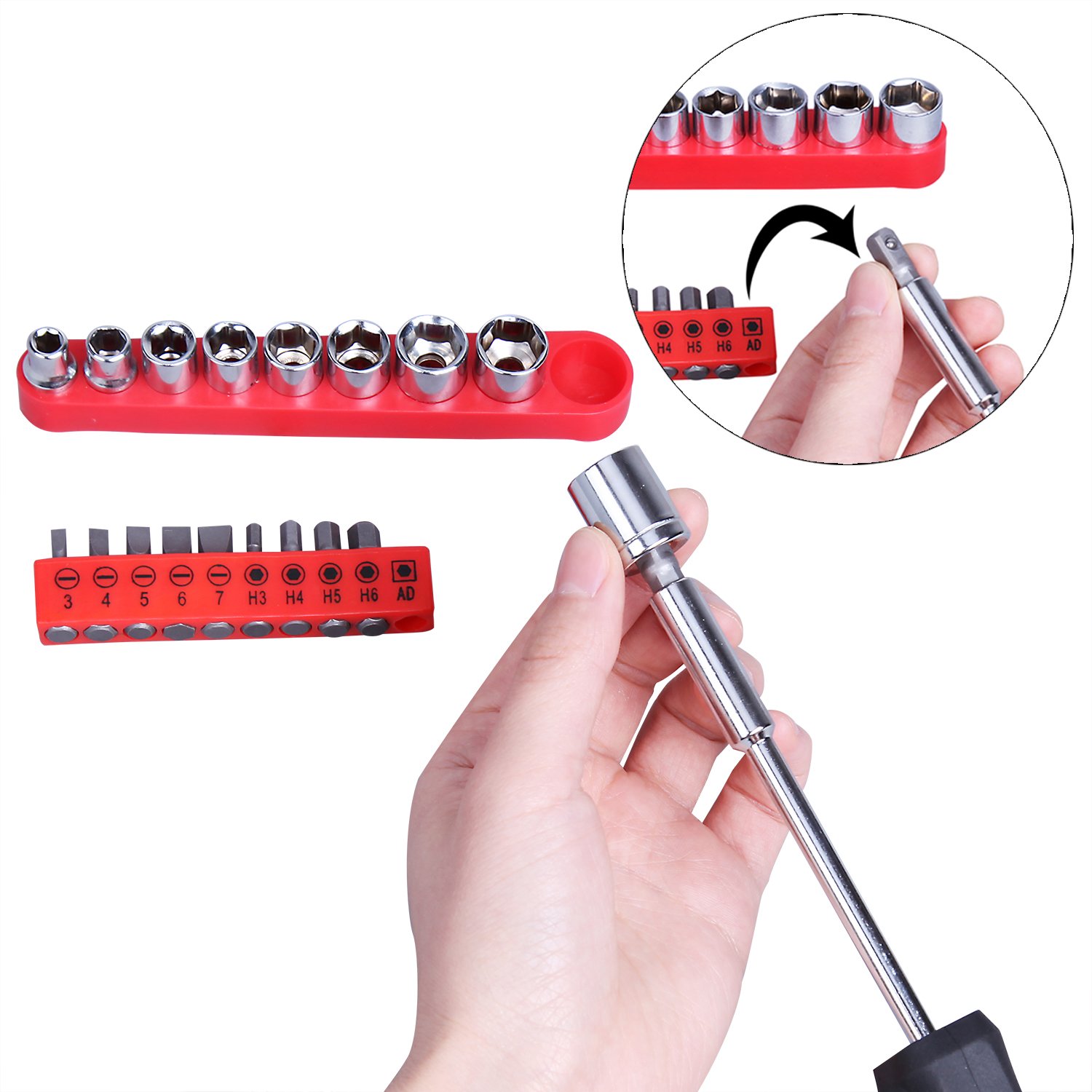 CARTMAN 148-Piece Household Tool Set, Red Tool Kit with Plastic Toolbox