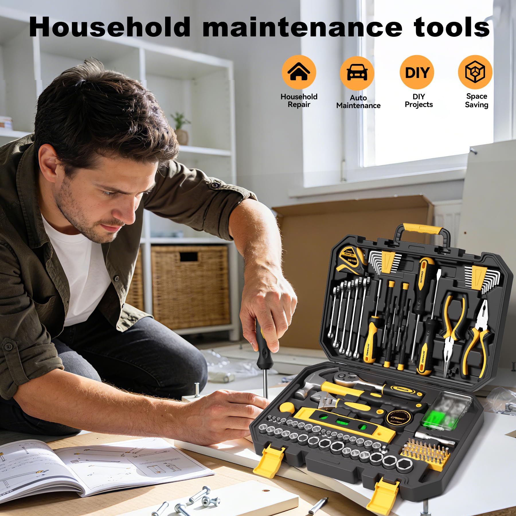 209 Piece Tool Kit for Home Socket Wrench Auto Repair Tool Set,General Household Tool box,Basic Hand Tool Kit,Perfect for Homeowner, Diyer, Handyman