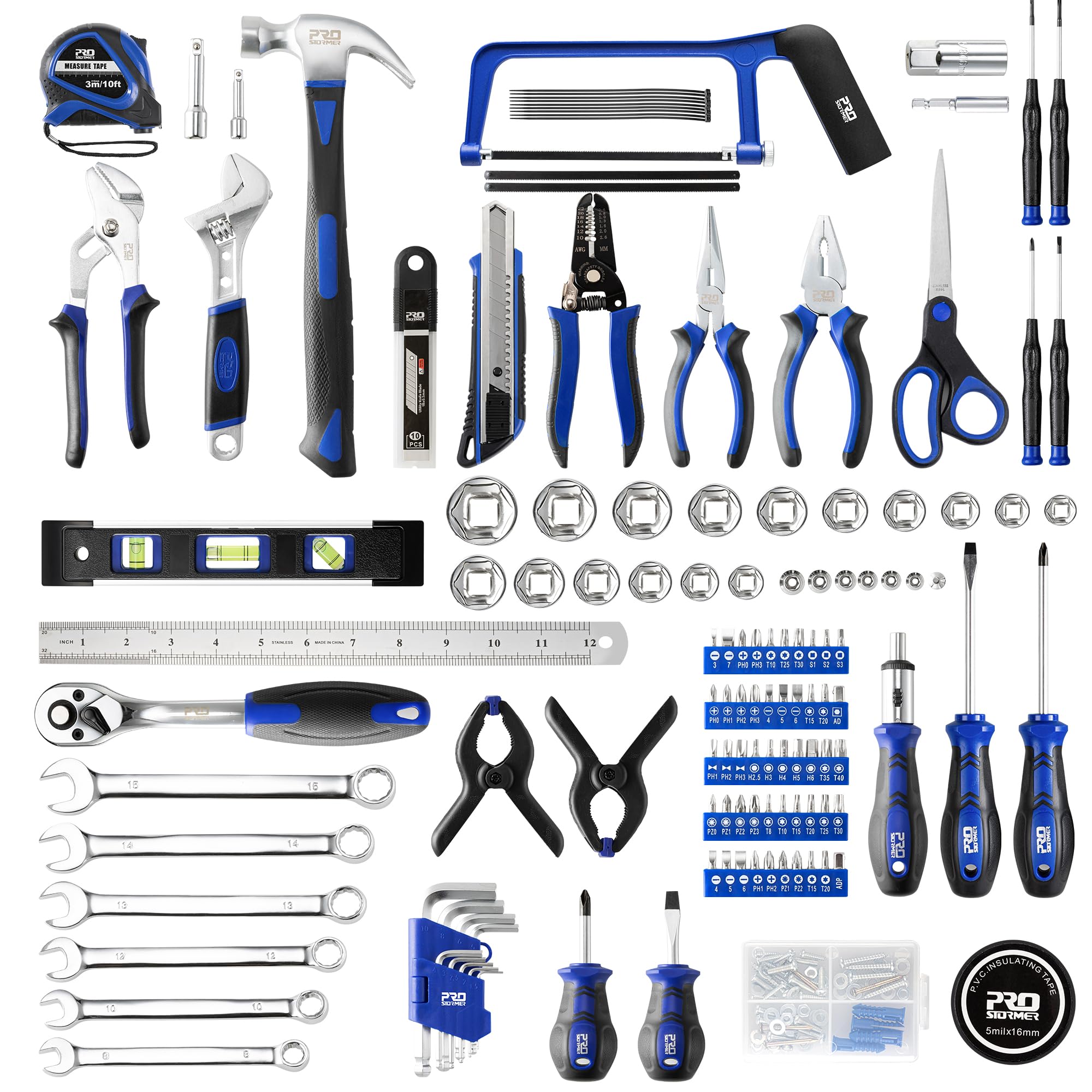Prostormer 259-Piece Tool Kit, General Household Hand Tool Set, Blue