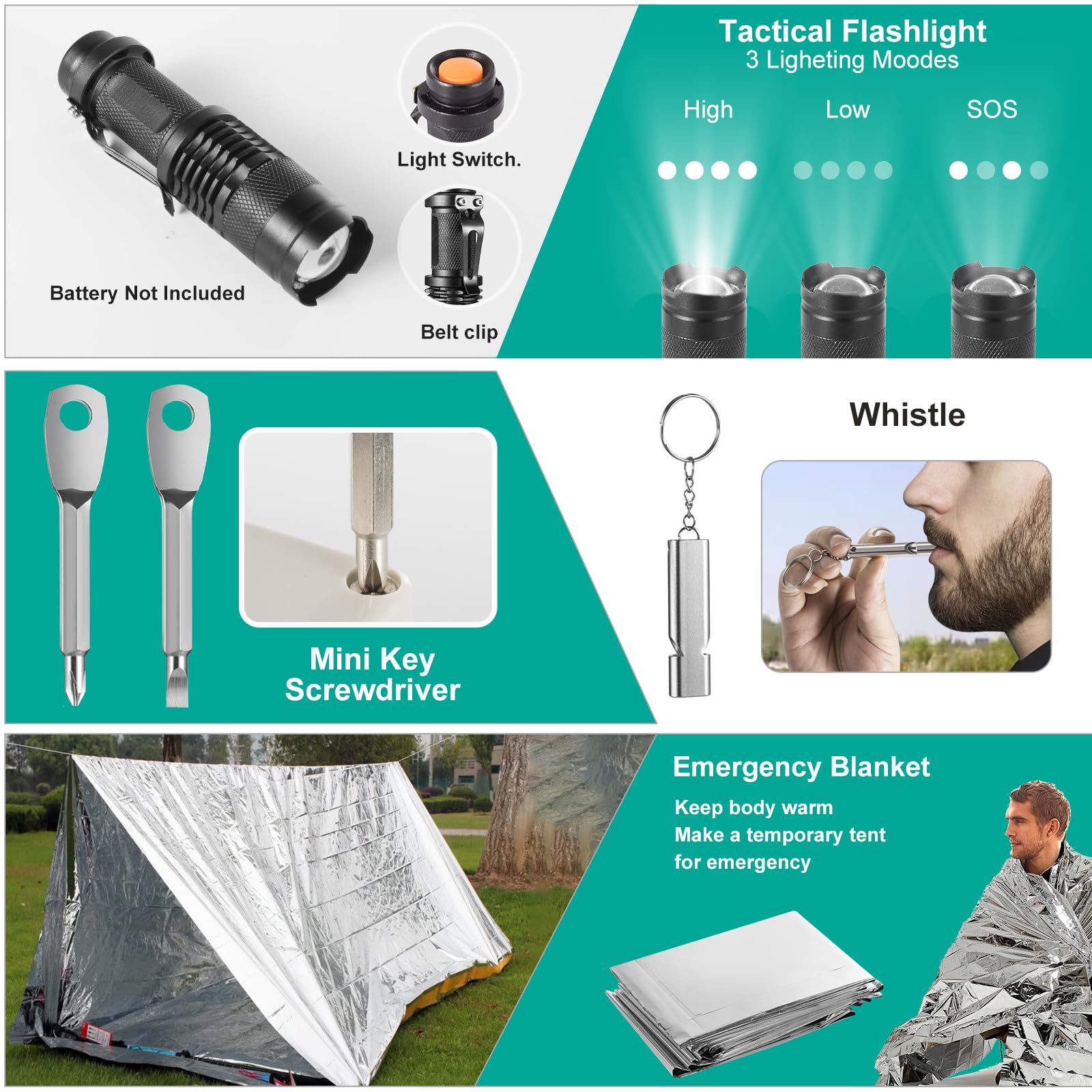 Survival Kit 20-in-1, Emergency Gear for Men: Camping Essentials