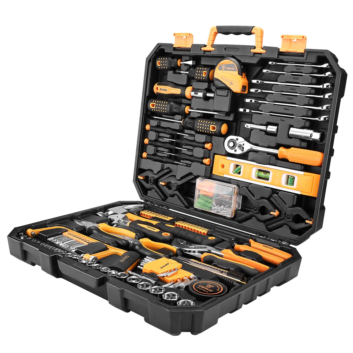 DEKOPRO 228 Piece Socket Wrench Auto Repair Tool Combination Package Mixed Tool Set Hand Tool Kit with Plastic Toolbox Storage Case