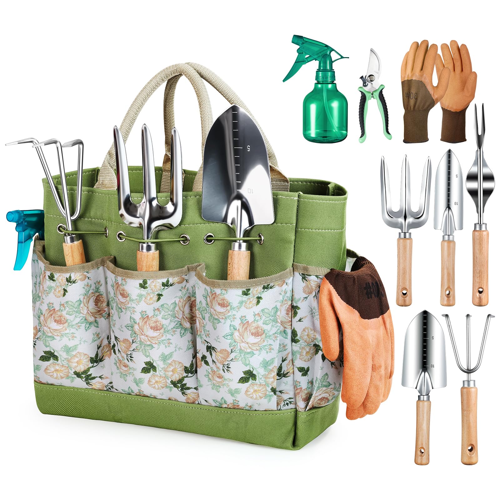 Grenebo Heavy Duty Gardening Tools with Handbag, Gardening Gifts for Women
