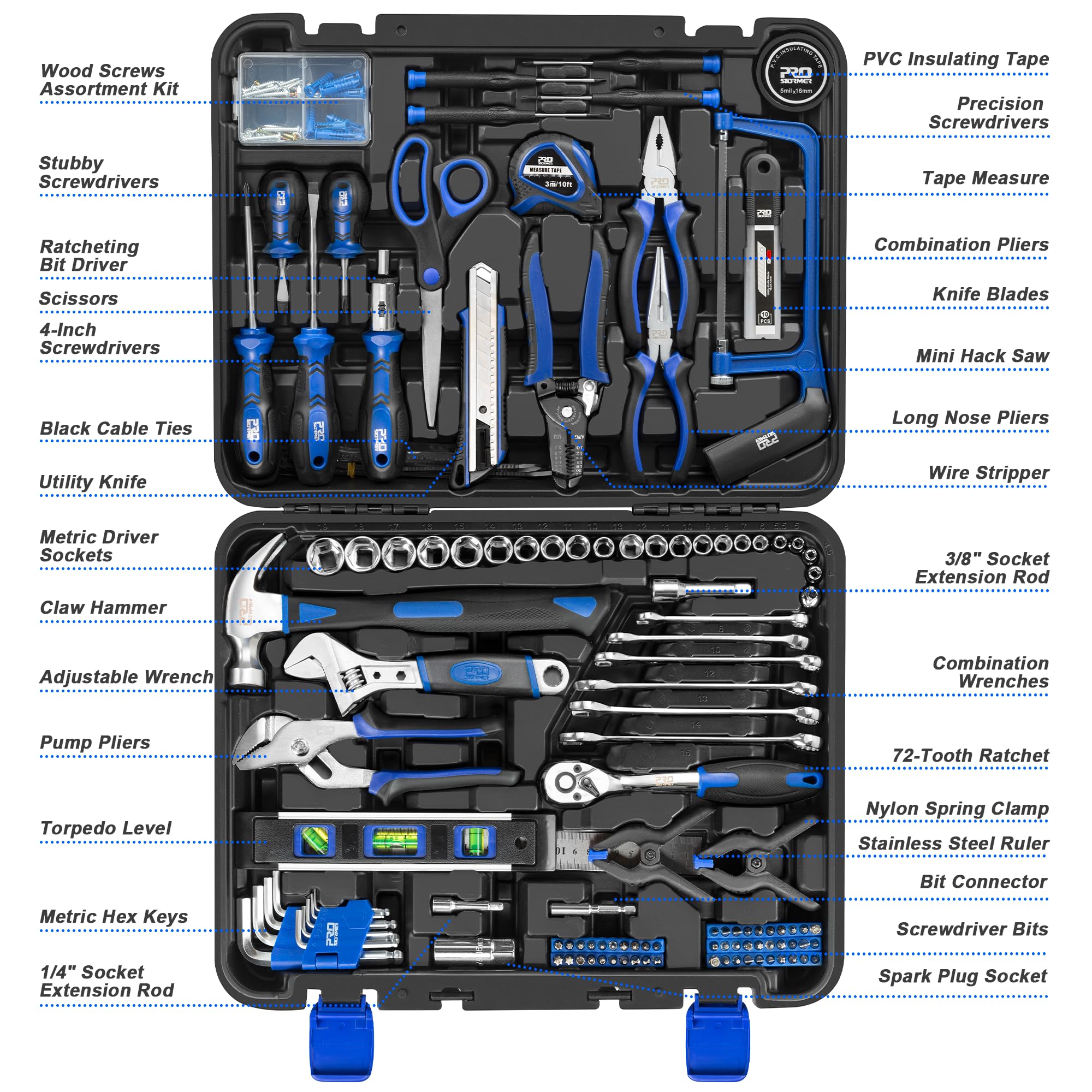 Prostormer 259-Piece Tool Kit, General Household Hand Tool Set, Blue