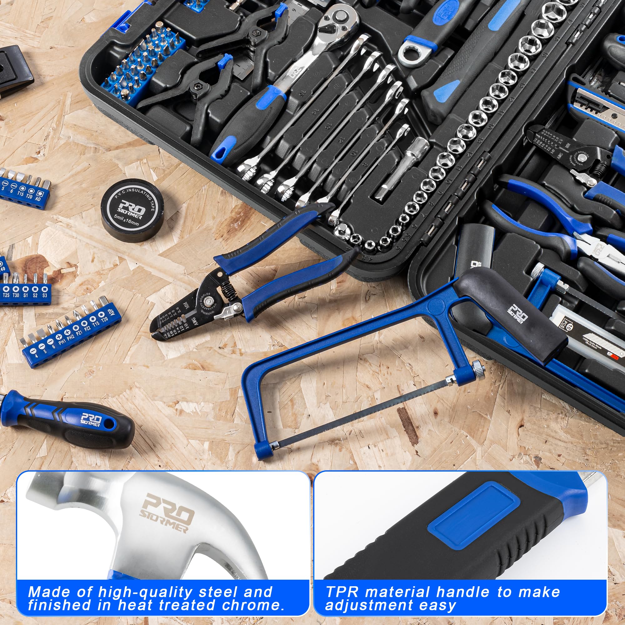 Prostormer 259-Piece Tool Kit, General Household Hand Tool Set, Blue