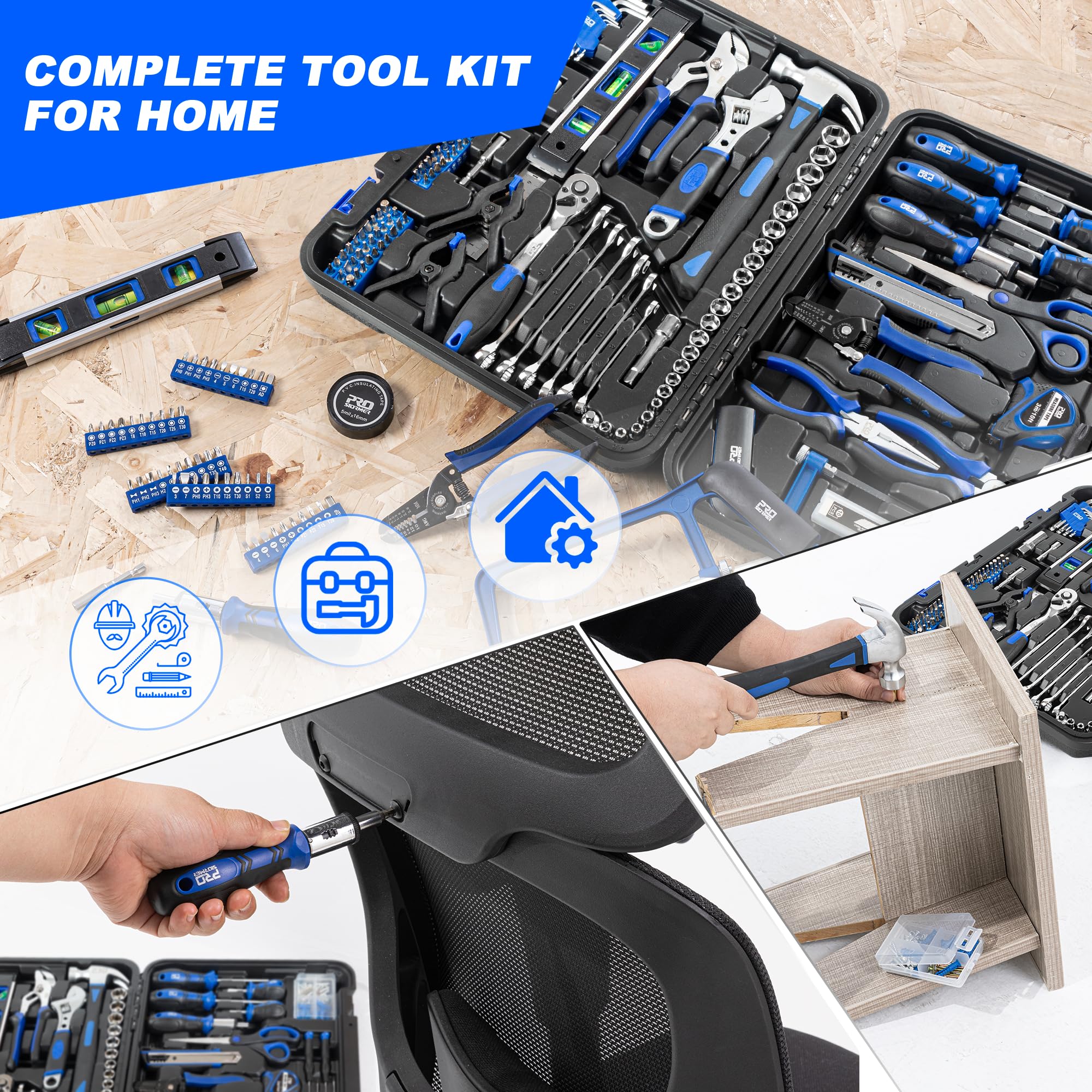 Prostormer 259-Piece Tool Kit, General Household Hand Tool Set, Blue