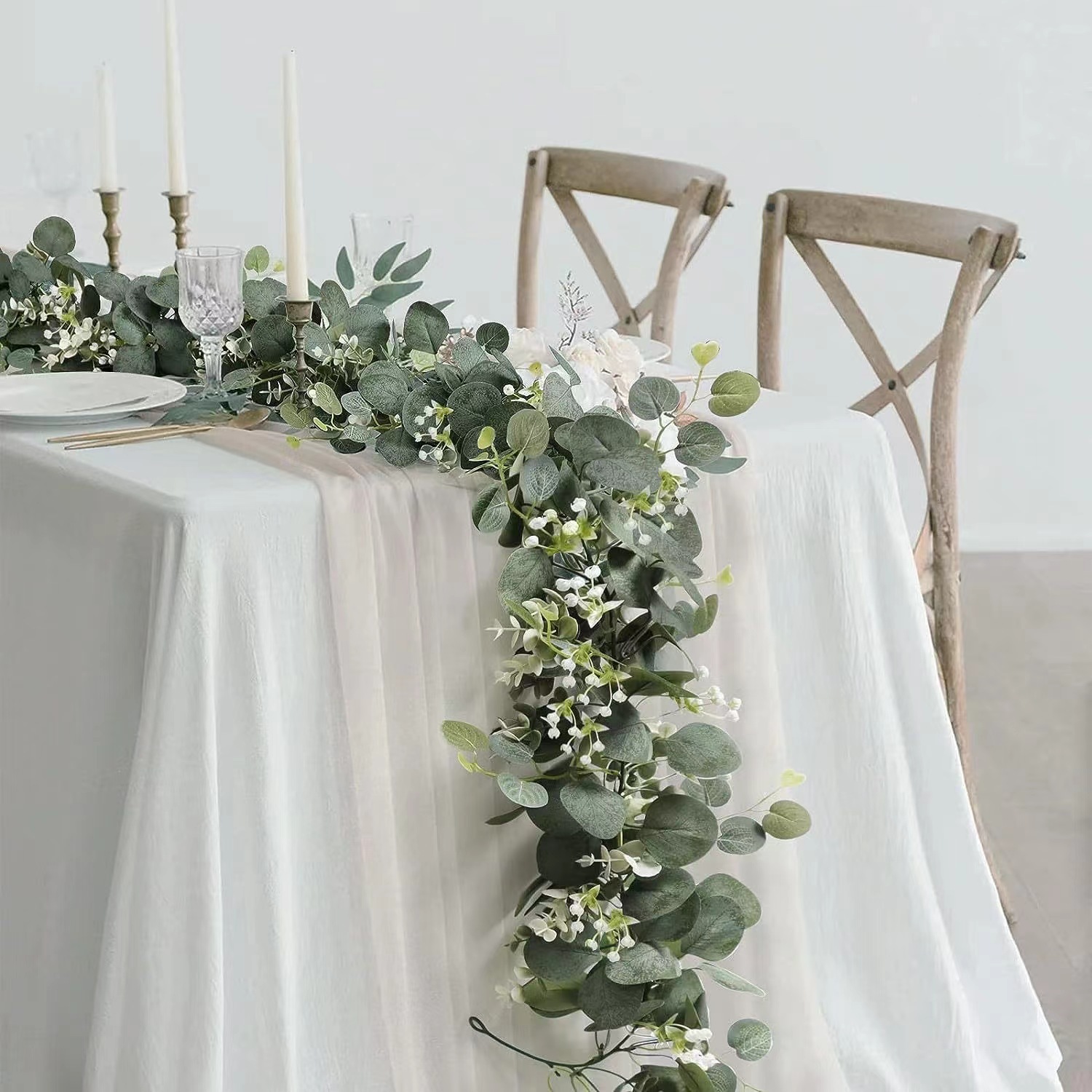 4Pack 6FT Artificial Eucalyptus Garland with White Flowers