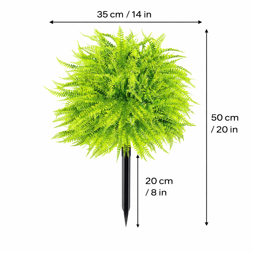 UV Resistant Lush Artificial Boston Fern with Integrated Ground Stake